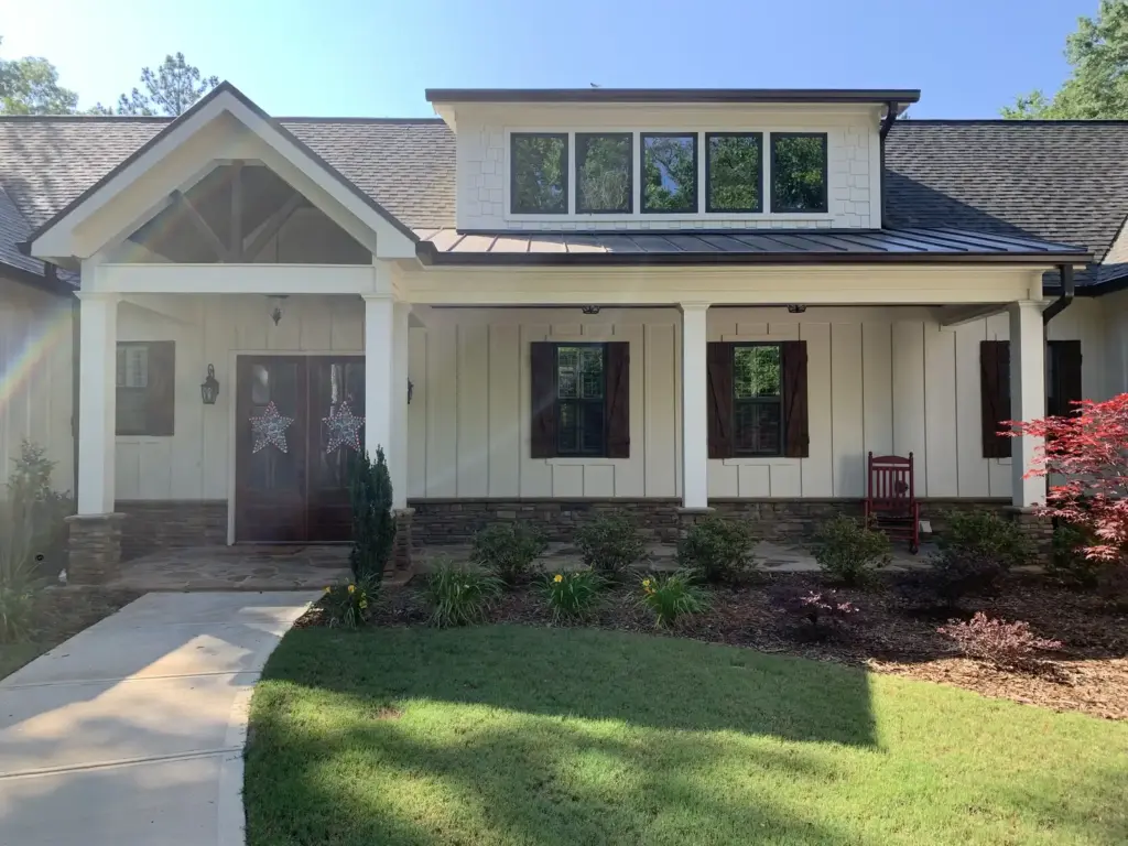 A family home with a covered front porch